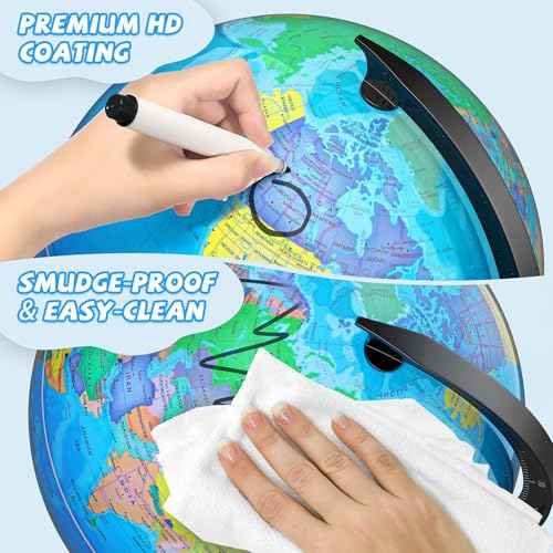 13" Globe for Children & Adults, Interactive World Globe for Kids with Stable Heavy Metal Base, HD Waterproof & Writable Surface, Educational STEM Learning Toy, Classroom Teaching Gift
