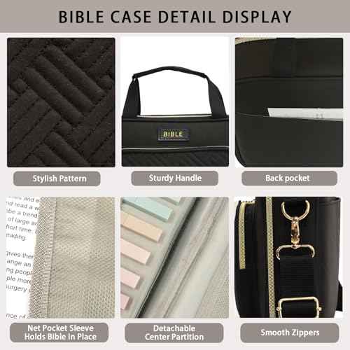 Bible Cover for Women Bible Case, Large Bible Bag, Bible Study Supplies Bible Journaling Kit Book Carrying Case with Bible Highlighters Tabs, Valentines Day Christian Gifts for Women (Black)