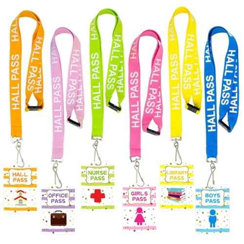 Ceiba Tree Sprinkles Style Hall Pass Lanyards ? Set of 6 (Hall, Office, Library, Nurse, Boy & Girl) with Breakaway Buckle for Students, Teachers & Office Supplies