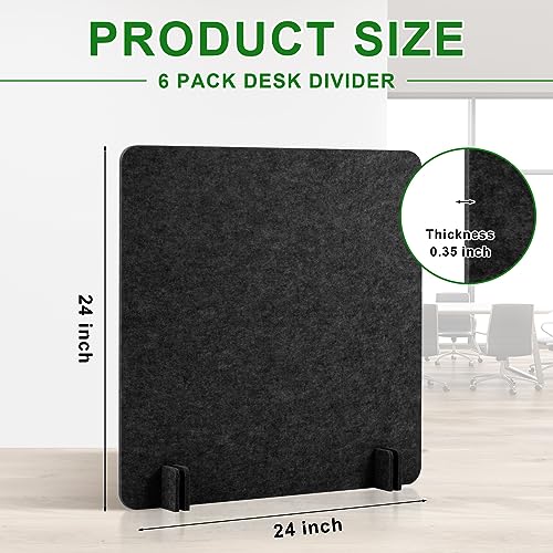 Kisston 6 Pack 24 x 24 Inch Dark Gray Acoustic Desk Dividers - Felt Privacy Panels