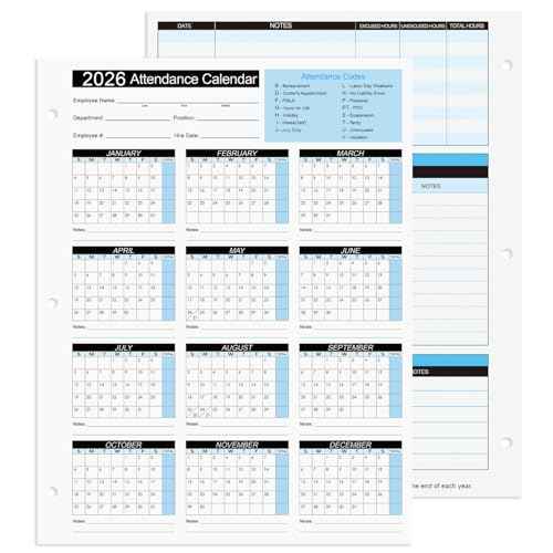 2026 Attendance Calendar Work Tracker Attendance Calendar Cards - 8.5 X 11 Cardstock/Pack of 25 Sheets