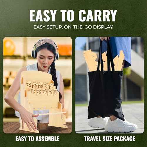 Bookmark Display Stand for Vendors ? Wooden Bookmark Holder Display with Customizable Space, Mobile-Friendly Design ? Versatile Holder for Craft Fairs, Vendor Booths, and Shops, 20 Pocket