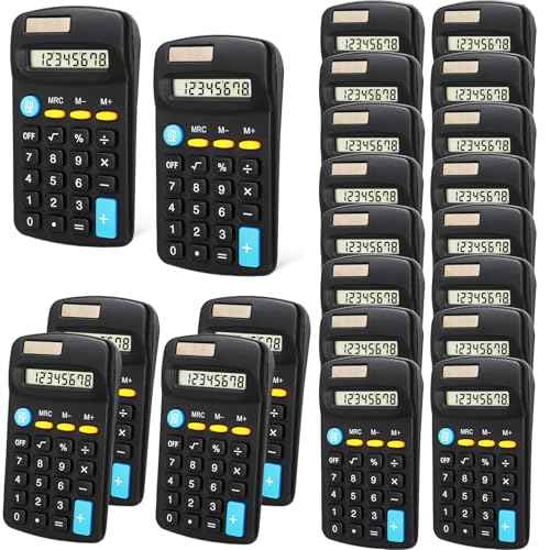 24 Pieces Pocket Size Mini Calculators,Pocket Calculator,Solar Battery Dual Power Desktop Calculators,8 Digit Display Basic Calculator for Students Kids Home Office(Black)