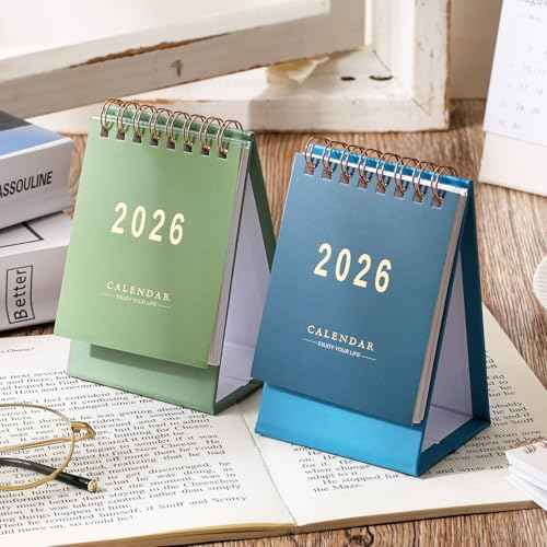 Mini Desk Calendar 2025-2026, July 2025 to Dec 2026 Standing Flip Small Desk Calendar- 2025 Monthly Desktop Calendar- Thick Paper Twin-Wire Binding for Home or Office (Green)