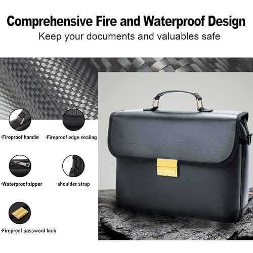Vailoin Fully Fireproof Messenger Bag for Men, Metal Lock Laptop Briefcase with Adjustable Shoulder Strap, Water Resistant Satchel Shoulder Bag Crossbody for Office Business Travel College, Black