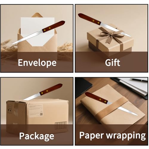 2Pcs Stainless Steel Letter Openers with Wood Handles - Office & Home Mail Slitter (Variation 2)