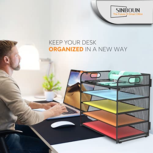 Sinboun Black 5-Tier Metal Letter Tray Desk Organizer with Handles