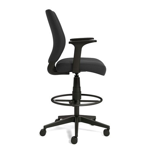 STAPLES Essentials Fabric Drafting Stool with Backrest and Footrest, Black (UN59388)