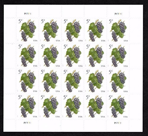 2017 US Grapes 5-Cent Postage Stamp Sheet of 20 Scott 5177 - Collectible USPS