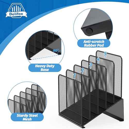 2 Pack Inclined 5-Section Desk File Organizer, Vertical File Folder Holder File Sorter Desktop Organization for Office Classroom