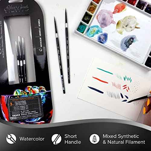 Silver Brush Limited WC-3204s Black Velvet Watercolor Round Set, Set of 3, Sizes 0, 2, and 4 Round Paintbrushes, Short Handle