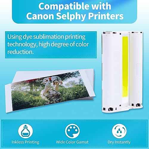 Wonfoucs 4-Pack Compatible Ink Cartridge Replace for Canon Selphy KP-108IN KP108 Color Ink Cassette 4x6 Inch for Selphy CP1500 CP1200 CP1300 CP910 CP900 Printer (Without Paper)