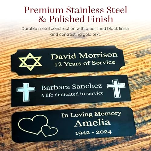 Custom Engraved Name Plate with Adhesive - 1x3 Inch Gold/Black Memorial Plaque