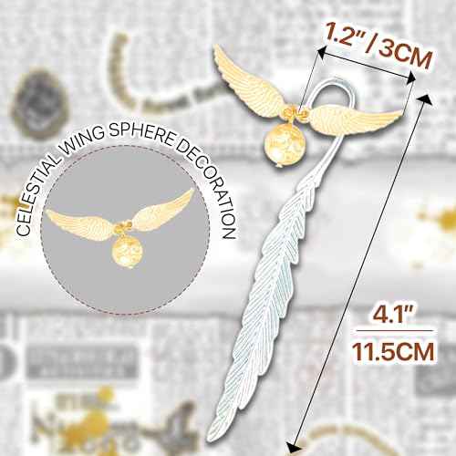 Vintage Metal Feather Bookmark with Golden Winged Charm ? Thin Unique Metal Bookmark for Book Lovers ? Reading Gifts Book Lovers, Women, Men, Teens on Christmas, Birthday, Valentine¡¯s