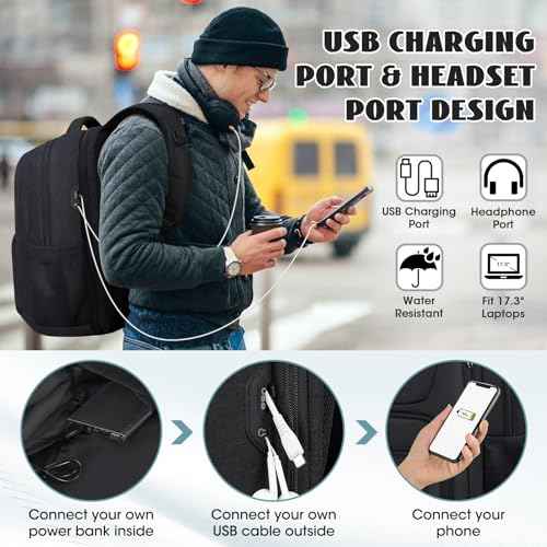Travel Laptop Backpack, 17 Inch Extra Large Laptop Backpack with USB Charging Hole 45L Anti Theft Travel Backpack Water Resistant College Business Computer Bag Fit 17.3 Inch Laptop for Men Women Black