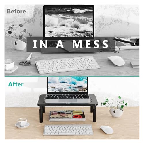 WALI Adjustable Monitor Stand for Desk - Black Metal 14 in, Supports 44 lbs
