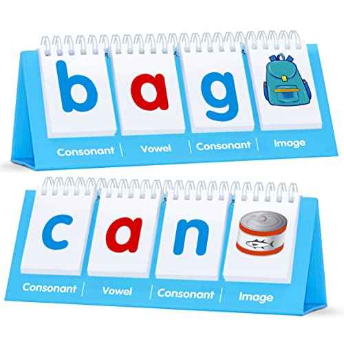 CVC Word Flip Chart - Double Sided 40 Short Vowel Word Flashcards, Freestanding, Educational Learning Tool for School Supplies
