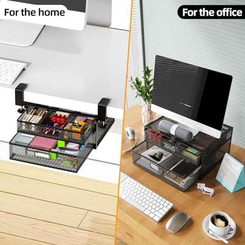 Under Desk Drawer Organizer No Drilling 2 Slide Out Drawer Under Desk Storage Drawer Clamp On Under Desk Management Drawer Organizer Suitable for Home and Office