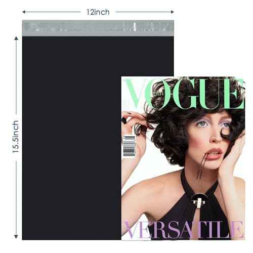 GSSUSA Poly Mailers 12 x 15.5 Inch 50Pack,Self Adhesive Shipping Bags for Clothing,Waterproof Black Shipping Envelopes for Small Business,Sturdy Mailers Poly Bags Flexible Mailing Packing Bags