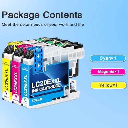 LC20EXXL Ink Cartridges (Cyan, Magenta, Yellow, 3-Pack) - Super High Yield LC20E C/M/Y Ink Cartridges Replacement for Brother MFC-J985DW MFC-J5920DW MFC-J775DW