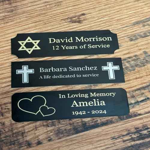 Custom Engraved Name Plates with Adhesive, Made in The USA, Personalized Pet Urn, Memorial Plaque, Picture Frame, Art Tag, Flag case (Gold Plate/Black Text, 1x3 Inch)