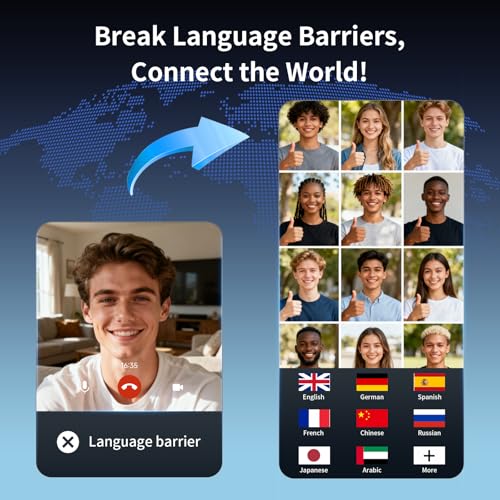 Bluemaison Silver Real-Time Translation Earbuds, 198+ Languages Two-Way Translator for Travel & Business