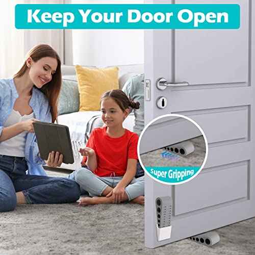Tuanse 12 Pack Rubber Door Stoppers for Bottom of Door Stop Wedge with Holder Heavy Duty Doorstop for Home Office Dorm Classroom Garage Stackable on Multi Floor Carpet(Grey)