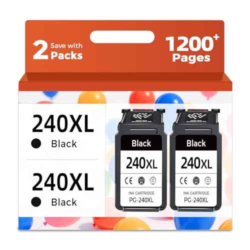 Relcolor 240XL Compatible Ink Cartridge for Canon 240 XL Black Color PG240 CL240 for Cannon MG2120 MG2220 MG3120 MG3220 MG3520 MG3620 MG4120 MX470 MX472 MX512 MX522 MX532 TS5100 TS5120 Printer 2-Pack