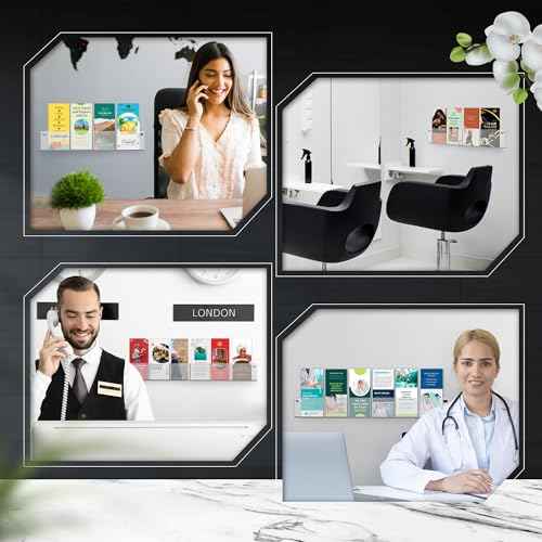 Acrylic Brochure Holder Wall Mount - Aesthetic Design, Optimized Shape, Pamphlet Holder Wall Mount - Perfect for Flyer Stand, Wall Brochure Holder - Ideal for Shop Owners & Professionals (4 Pockets)