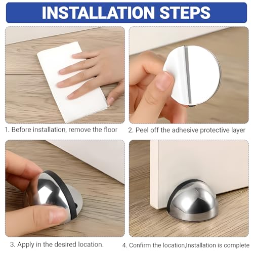Mindow Self-Adhesive Door Stop, Stainless Steel Half-Dome Floor Protector (2, Bright)