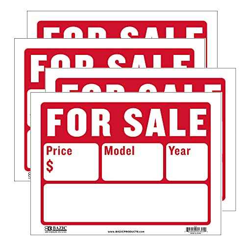 BAZIC For Sale Sign Car Auto Sales 9"X12" (2-Line), Model Year Phone Number, Cars Trucks Indoor Signage, High Visibility Signs, 4-Pack