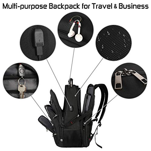 Mogplof 17.3 Laptop Backpack for Men Women, Large Travel Backpack TSA Friendly Flight Approved Backpack with RFID Anti Theft Pocket, School Bookbag With USB Charging Port