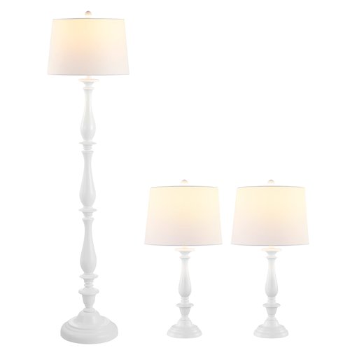 SAFAVIEH Lighting Collection Bessie Contemporary White Floor & Table Lamp Set of 3 (LED Bulbs Included)