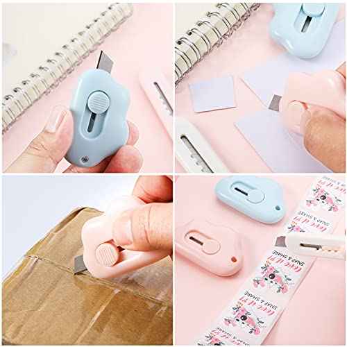 12 Pieces Cute Box Cutter Utility Retractable Knives, 6 Cartoon Kawaii Cat Claw Box Cutters Pointed, 6 Cloud Letter Opener Cardboard Envelope Slitter Knife for Office and Home Use