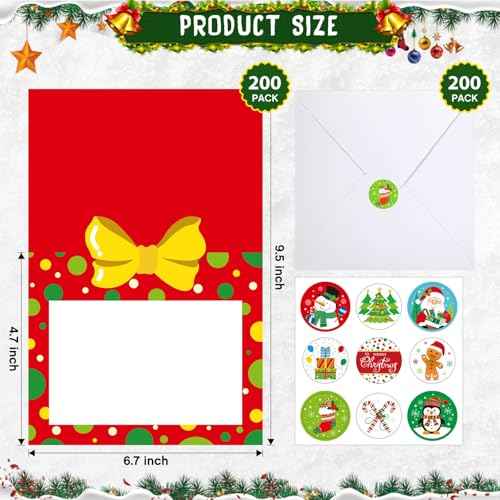 Capoda 200 Sets Christmas Photo Frame Greetings Cards with Envelopes Fits 4 x 6 Photo Insert Present Box Style Christmas Photo Frame Greeting Cards for Christmas Tree Xmas Party Decorations Favors