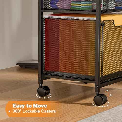 Rolling File Cabinet Cart, Printer Stand with Storage Drawer for Hanging File, Printers Table with Extended Desktop for Home Office, Printers Cabinet Shelf with Wheel for Fax Machine/Scanner
