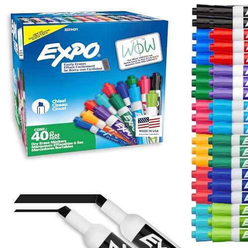 EXPO Dry Erase Markers, Low Odor Ink, Assorted Fashion Colors, Chisel Tip, 40 Count - Whiteboard, Essential Supplies for Office, School, Classroom, Teachers