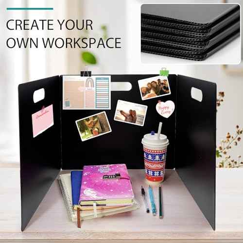 24 Pack Privacy Folders for Students - Durable & Waterproof Plastic Study Desk Dividers,Test Dividers for Classroom,Easy to Clean Privacy Shields & Boards - Includes Extra 48 Labels