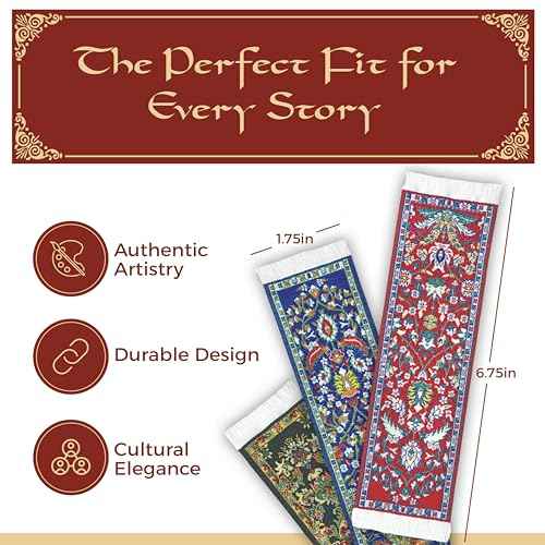 Oriental Carpet Woven Fabric Bookmark - 12 Bookmark Design Collection - Beautiful, Elegant, Cloth Bookmarks! & Stocking Stuffers for Men, Women, Teachers & Librarians!