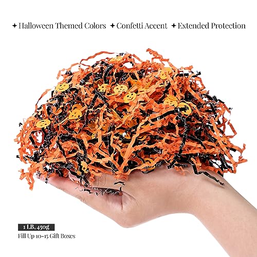 UNIQOOO 16oz Halloween Crinkle Cut Paper, Metallic Black Orange