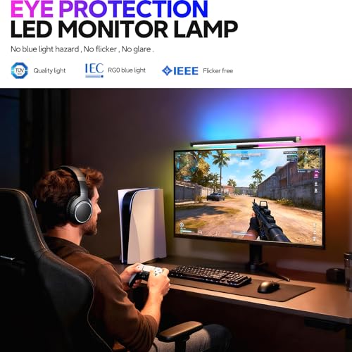 Monitor Light Bar with RGB Backlight, Flat/Curved Screen Bar Reduce Eye Strain Monitor Lamp USB Powered Led Desk Lamp 17.7 inch with Dimming Memory for Desktop Space Saving and Gaming Home Office