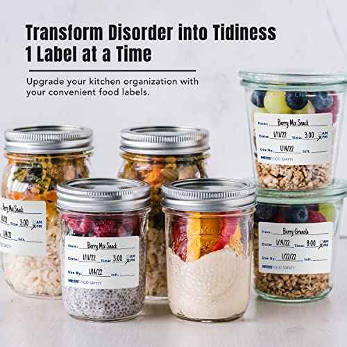 MESS Dissolvable Food Labels, Fill-in, 2x3 300/Roll - Dissolves in 30 Seconds or Less - Removable Pantry, Meal Prep & Food Storage Labels ? Canning & Freezer Use