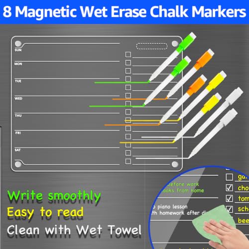 PigPotParty Magnetic Acrylic To Do List & Weekly Fridge Whiteboard - Week & Todo, 12x9.5 in