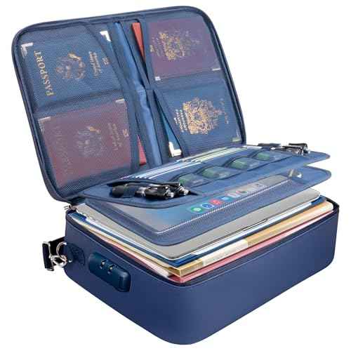 BALEINE Fireproof Document Box with Lock, Portable Fireproof Document Bag Waterproof Fire Proof File Boxes for Documents, File Organizer Box for Important Paperwork (Blue, 15''x11''x4'')