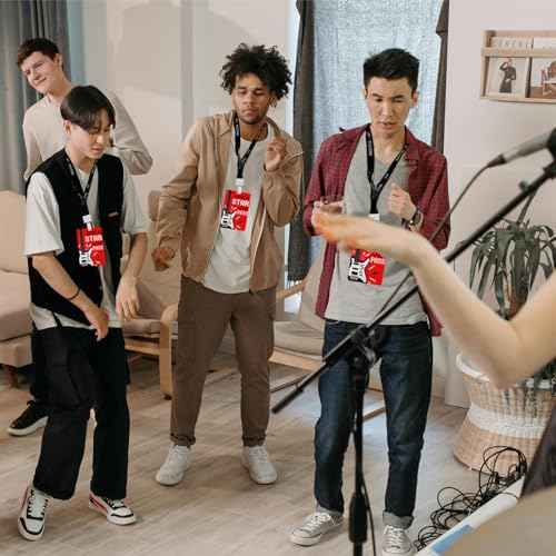 50 Pcs Rock Star Party Badge Rock PVC Card and Roll Party Badge Rock Star VIP Pass Lanyards for Rock Star Themed Birthday Party Supplies