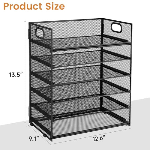 SUBEKYU Black 6-Tier Paper Organizer with Handle - Desk Storage & File Tray