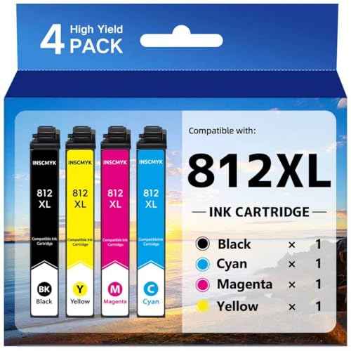 Remanufactured 812XL Ink Cartridges Replacement for Epson 812XL Ink Cartridges Combo Pack T812 XL 812 for Workforce Pro WF-7820 WF-7310 WF-7840 EC-C7000 Printer (4 Pack)