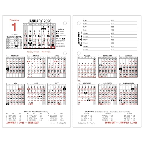 AT-A-GLANCE 2026 Desk Calendar Refill, Daily, 4-1/2" x 7-1/2", Large, Loose-Leaf, Burkhart's Day Counter (E7125026)