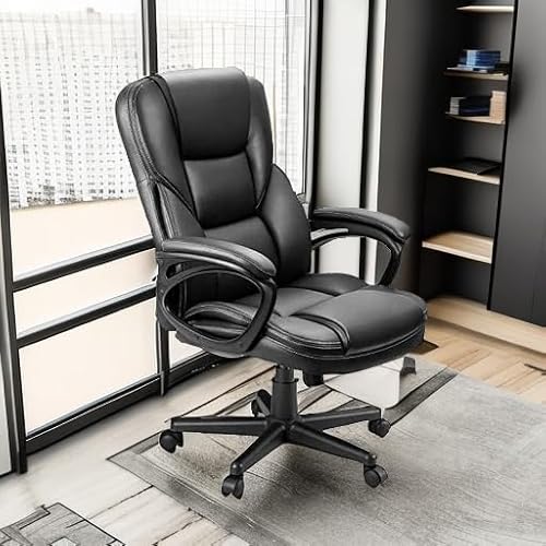 Furmax Office Executive Chair High Back Adjustable Managerial Home Desk Chair, Swivel Computer PU Leather Chair with Lumbar Support (Black)