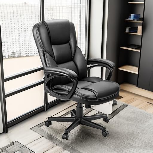 Furmax Black Executive Office Chair with Lumbar Support, High Back, Swivel & Adjustable Height